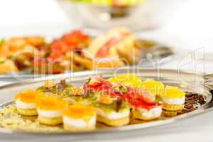 Appetizers mini desserts on catering buffet plate