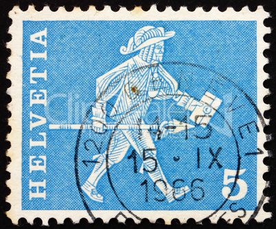 Postage stamp Switzerland 1960 Messenger, Fribourg