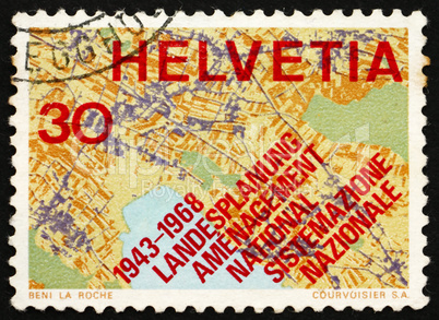 Postage stamp Switzerland 1968 Map Showing Systematic Planning