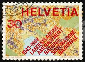 Postage stamp Switzerland 1968 Map Showing Systematic Planning