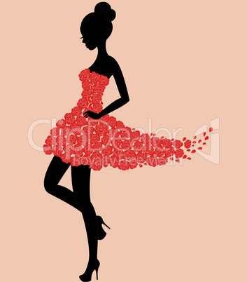 Dancer girl in dress of roses