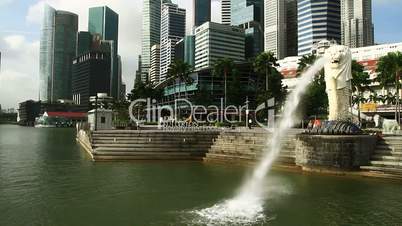 Singapore cityscape and lion fountain at daytime