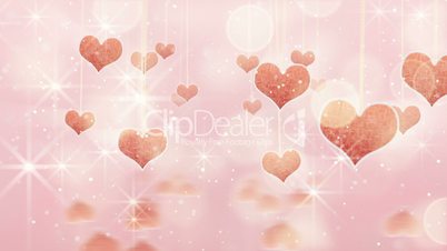 pink hearts dangling on strings and glares loop