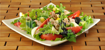 Vegetable salad with tuna and egg