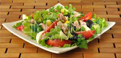 Vegetable salad with tuna and egg