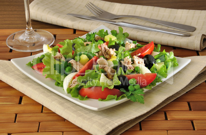 Vegetable salad with tuna and egg