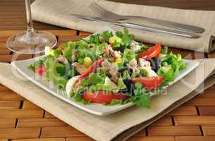 Vegetable salad with tuna and egg