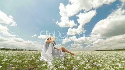 Young Woman On White Field
