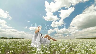 Young Woman On White Field
