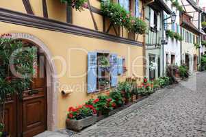 France, Alsace, picturesque old house in Eguisheim