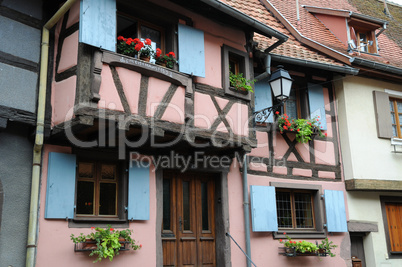 France, Alsace, picturesque old house in Eguisheim