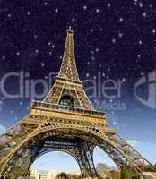 Stars and Night Sky above Eiffel Tower in Paris