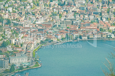 View from Monte Generoso down to Lugano and its lake in Switzerl