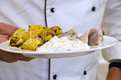 herring with fried potatoes and curd