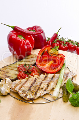 Vegetables with grilled salmon