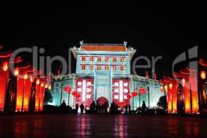 Night scenes of the ancient city wall of Xian China