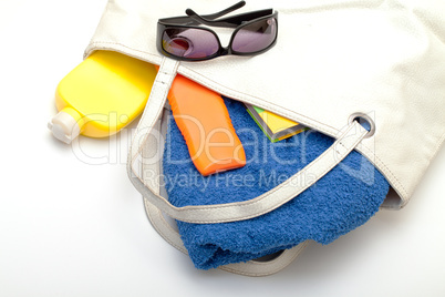 Beach Bag with Towel and Bottles Cream