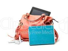 Pink Leather Ladies Handbag with Tablet PC