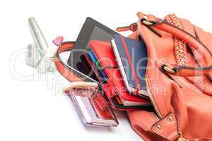 Pink Leather Ladies Handbag with Tablet PC