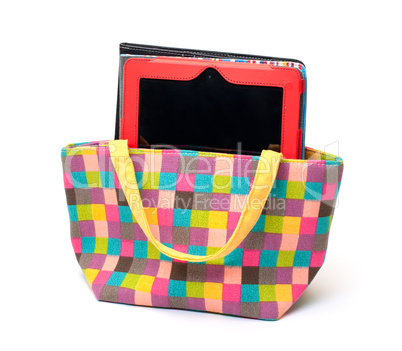 Vibrant Cloth Ladies Handbag with Tablet PC