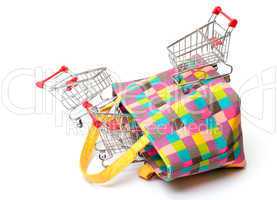 Shopping Cart with Vibrant Bag