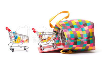 Shopping Cart with Vibrant Bag