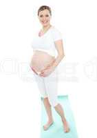 Pregnant woman touching her belly