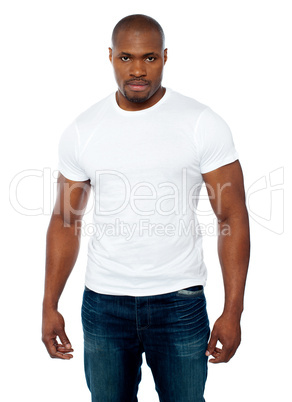 Portrait of casual muscular african young man