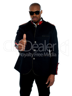 Handsome african male showing thumbs-up