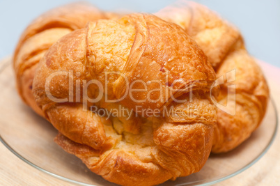 fresh baked french croissant brioche on wood board