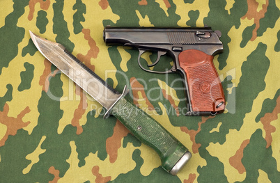 Army knife and handgun