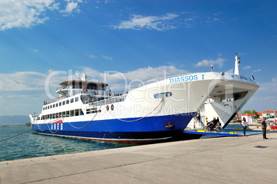 KERAMOTI, GREECE - APRIL 28: The Thassos ferry going to Thassos
