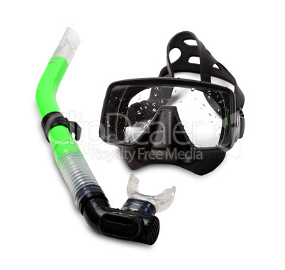 Diving mask and snorkel on white background