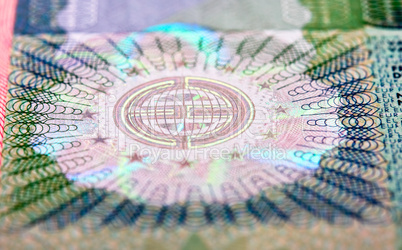 Schengen visa in passport. Fragment