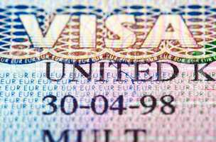 Schengen visa in passport. Fragment