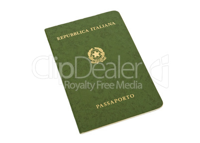 Old Italian passport isolated on white background