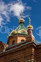 Orthodox church against blue sky. Russia.