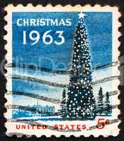 Postage stamp USA 1963 National Christmas Tree and White House
