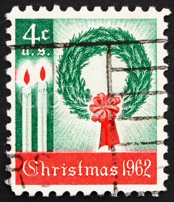 Postage stamp USA 1962 Wreath and Candles, Christmas