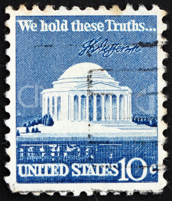 Postage stamp USA 1973 Jefferson Memorial and Signature