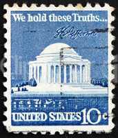 Postage stamp USA 1973 Jefferson Memorial and Signature