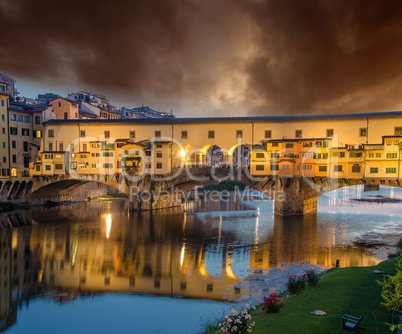Sunset colors in Florence, Ponte Vecchio, Italy