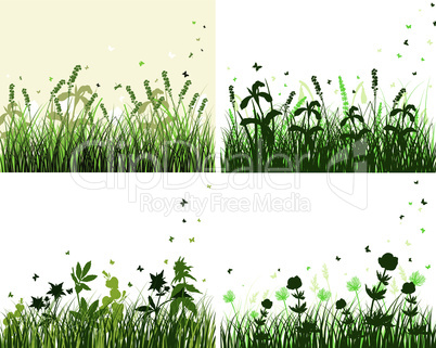 grass silhouette background set