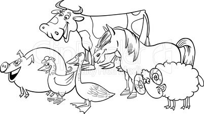 Group of cartoon farm animals for coloring