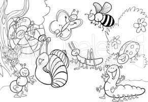 cartoon insects on the meadow for coloring