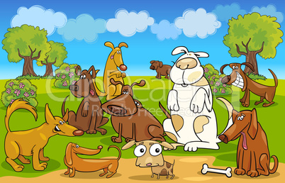 Cartoon dogs on the meadow