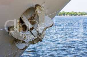 close up of a ship's anchor