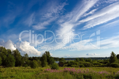 Summer landscape with beautiful clouds