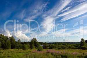 Summer landscape with beautiful clouds