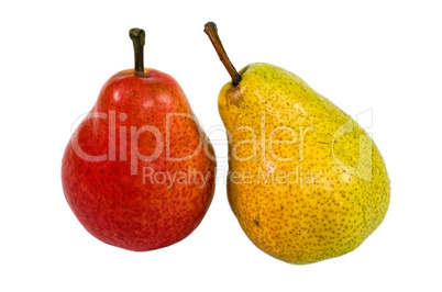 Yellow and red pears isolated on white background